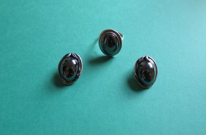 Silver lot including a ring and two ear clips...