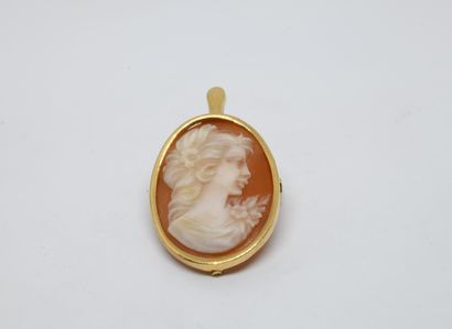 A yellow gold 750‰ pendant brooch centered...