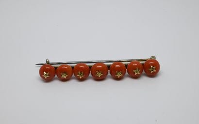 Barrette brooch, composed of seven coral...