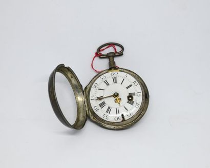 Montre à coq XVIIIème, cadran émaillé blanc...