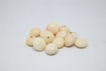 Lot de 14 cabochons de corail blanc, percés...