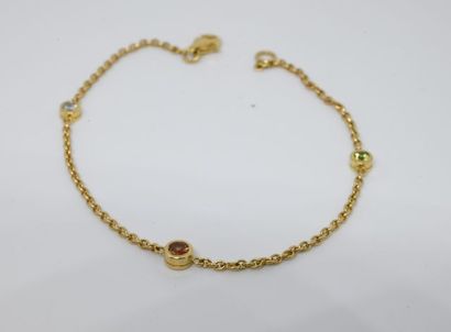 Bracelet en or jaune 750‰, sertie d'un diamant...