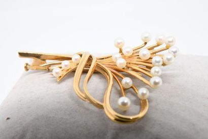 Broche gerbe en or jaune 750‰ et perles de...