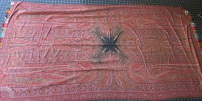 Large Indian shawl in red tones, with black...