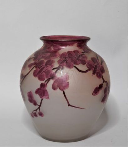 
LEGRAS. Vase ovoïde en verre peint à décor...