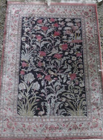 Oriental silk carpet, handmade with central...