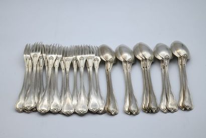 Part of a silver menagere with a scroll pattern,...