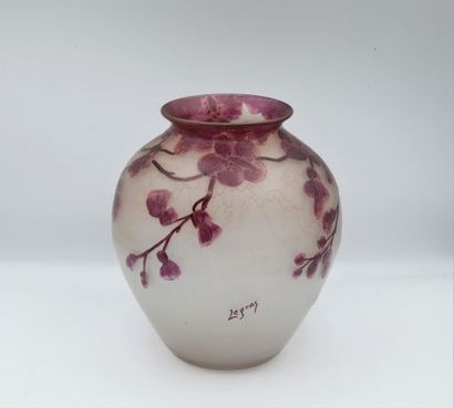 LEGRAS. Ovoid vase in painted glass with...