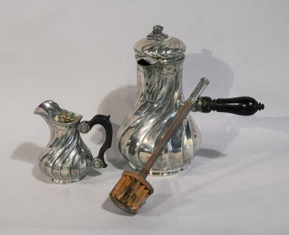 Silver chocolate and milk pot with twisted...