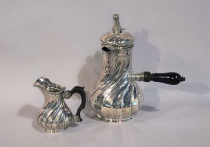 Silver chocolate and milk pot with twisted...