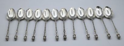 Set of twelve silver dessert spoons, the...