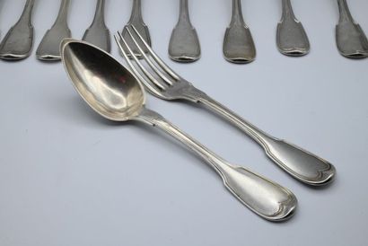 Set of six silver cutlery, net pattern, Z.D....
