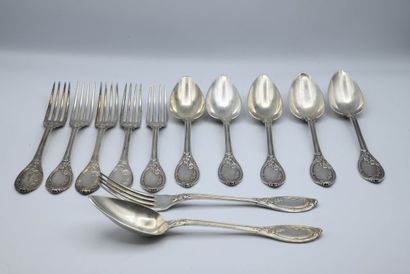 Ensemble de six couverts à entremets en argent,...