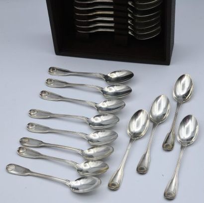 Set of twenty-four silver mocha spoons shell...