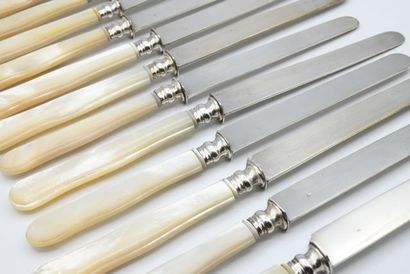 Suite of fourteen fruit knives, the silver...