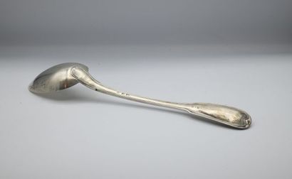 A silver stew spoon of the filet contour...
