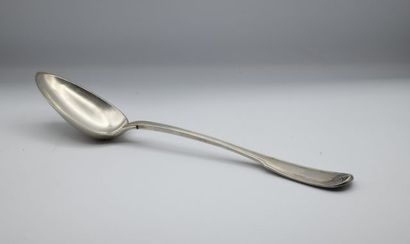 A silver stew spoon of the filet contour...