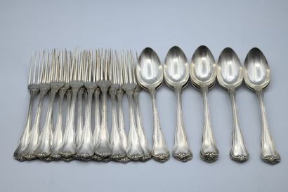 Part of a silver menagere with a scroll pattern,...