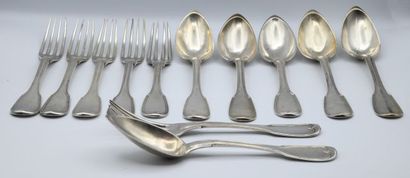 Set of six silver cutlery, net pattern, Z.D....