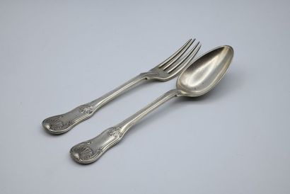 Silver flatware with shell decoration on...