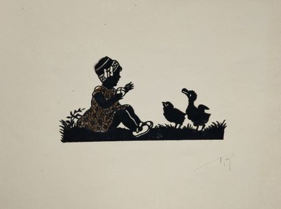Ensemble de deux découpis en ombre chinoise...