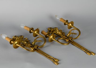 Paire d'appliques en bronze doré à deux bras...