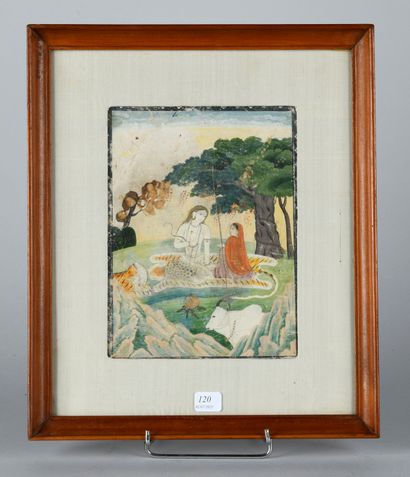 Inde XIXe. Shiva et Parvati. 

Aquarelle...