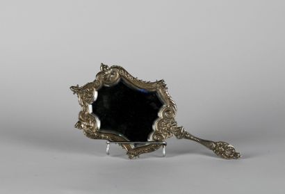 Miroir à main hexagonale en bronze ou métal...