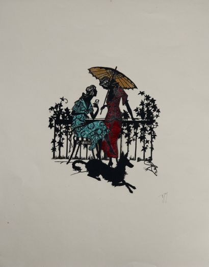 Ensemble de deux découpis en ombre chinoise...