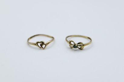 Lot of two yellow gold 750‰ rings, including.

-...