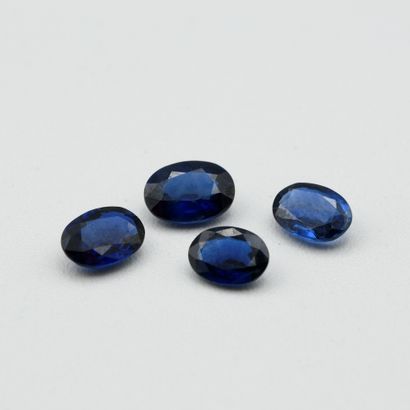 Lot of four dark sapphires on paper, oval...