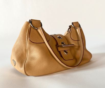 PRADA. Beige grained leather bag, silver...