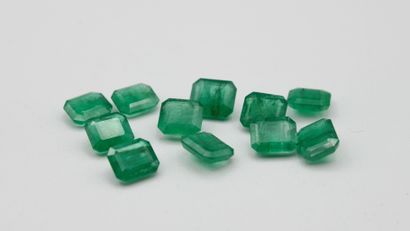 Lot of emeralds on paper, rectangle cut,...