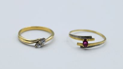 Yellow and white gold 750‰ ring, adorned...