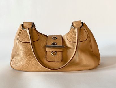 PRADA. Beige grained leather bag, silver...