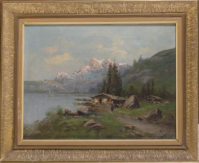 H. BAIN (XIXe)

Bord du lac du Bourget

Huile...