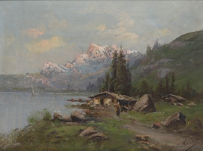 H. BAIN (XIXe)

Bord du lac du Bourget

Huile...
