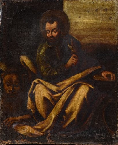 17th century school

Saint Mark meditating

Oil...