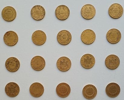 Ensemble de vingt pièces 20 FF or de 1849...