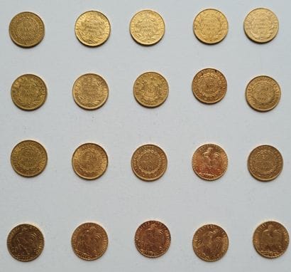 Ensemble de vingt pièces 20 FF or de 1849...
