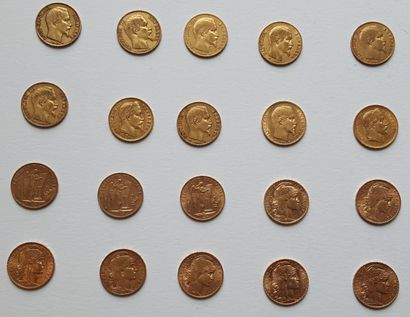 Ensemble de vingt pièces 20 FF or de 1852...