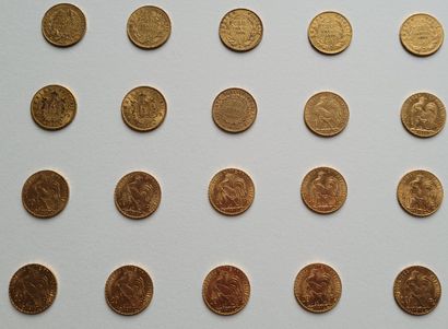 Ensemble de vingt pièces 20 FF or de 1851...