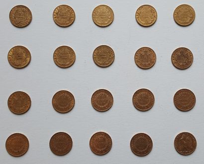Ensemble de vingt pièces 20 FF or de 1851...