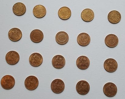 Ensemble de vingt pièces 20 FF or de 1854...