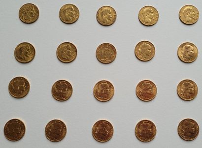 Ensemble de vingt pièces 20 FF or de 1851...