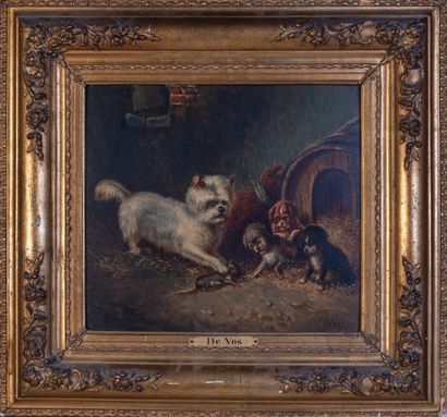 Vincent DE VOS (1829-1875)
Dog, puppies and...