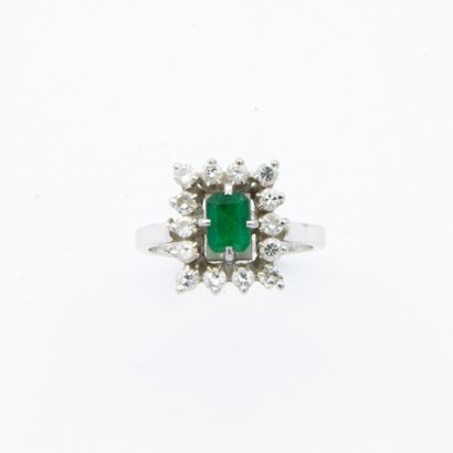 *Daisy ring in white gold 750 ‰ and platinum,...