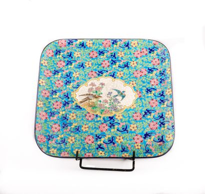 LONGWY,

Rectangular tray in polychrome enamelled...
