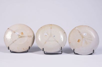 Three Delft earthenware plates with Chinese...