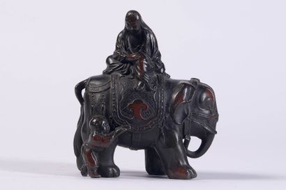 Personage on his elephant in bronze, China...